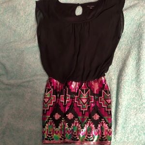 Short pink Sequin & Black fitted Homecoming dress